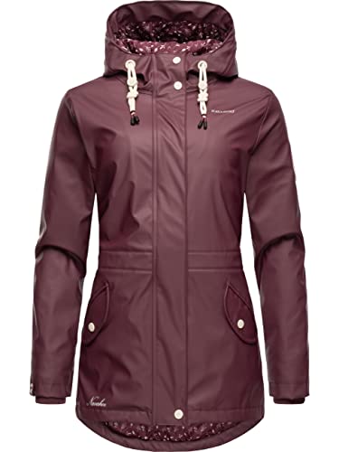 Navahoo Damen Übergangsjacke Regenmantel wasserdicht lang warm gefüttert mit Kapuze Oceans Heart Wine Gr. M von Navahoo