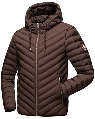 Navahoo Herren Steppjacke Übergangsjacke für Frühling/Herbst mit Kapuze Fey-Tun Dark Choco Gr. S von Navahoo