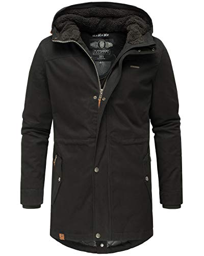 Navahoo Herren Winterjacke Parka Jacke warm lang Kapuze B662 [B662-Manak-Schwarz-Gr.L] von Navahoo