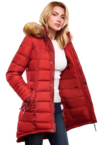 Navahoo Papaya Damen Winter Jacke Steppjacke Mantel Parka gesteppt warm B374 [B374-Papaya-Rot-Gr.S] von Navahoo