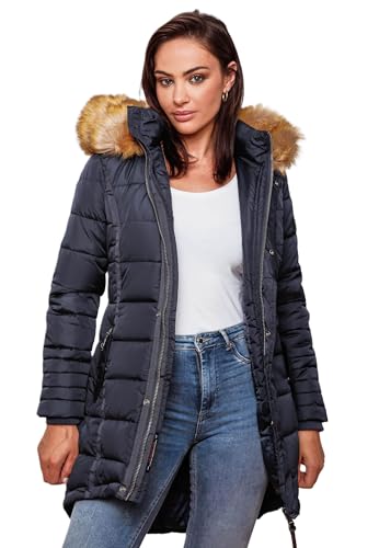 Navahoo Papaya Damen Winter Jacke Steppjacke Mantel Parka gesteppt warm B374 [B374-Papaya-Navy-Gr.S] von Navahoo