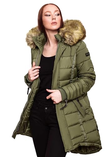 Navahoo Papaya Damen Winter Jacke Steppjacke Mantel Parka gesteppt warm B374 [B374-Papaya-Dusty-Olive-Gr.L] von Navahoo