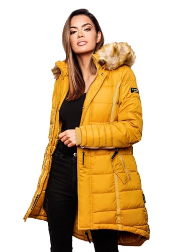 Navahoo Papaya Damen Winter Jacke Steppjacke Mantel Parka gesteppt warm B374 [B374-Papaya-Gelb-Gr.M] von Navahoo