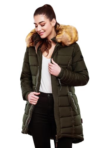 Navahoo Papaya Damen Winter Jacke Steppjacke Mantel Parka gesteppt warm B374 [B374-Papaya-Olive-Gr.L] von Navahoo