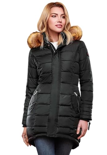 Navahoo Papaya Damen Winter Jacke Steppjacke Mantel Parka gesteppt warm B374 [B374-Papaya-Schwarz-Gr.L] von Navahoo