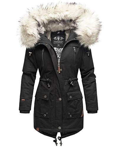 Navahoo Premium Damen Winter Jacke Parka Mantel Winterjacke warm Kunstfell B805 [B805-Honigf-Schwarz-Gr.XS] von Navahoo