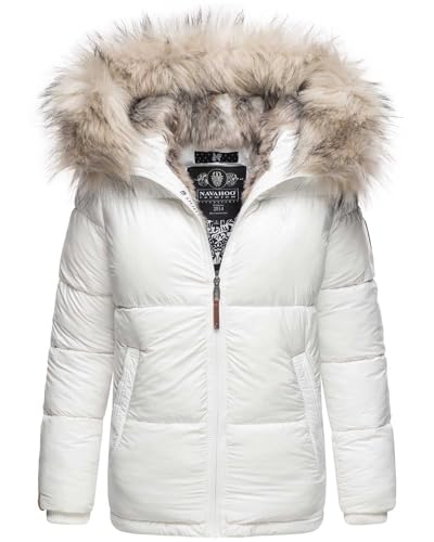 Navahoo Premium Damen Winter Jacke Parka Mantel Winterjacke warm Kunstfell B828 [B828-Tikun-Weiß-Gr.L] von Navahoo