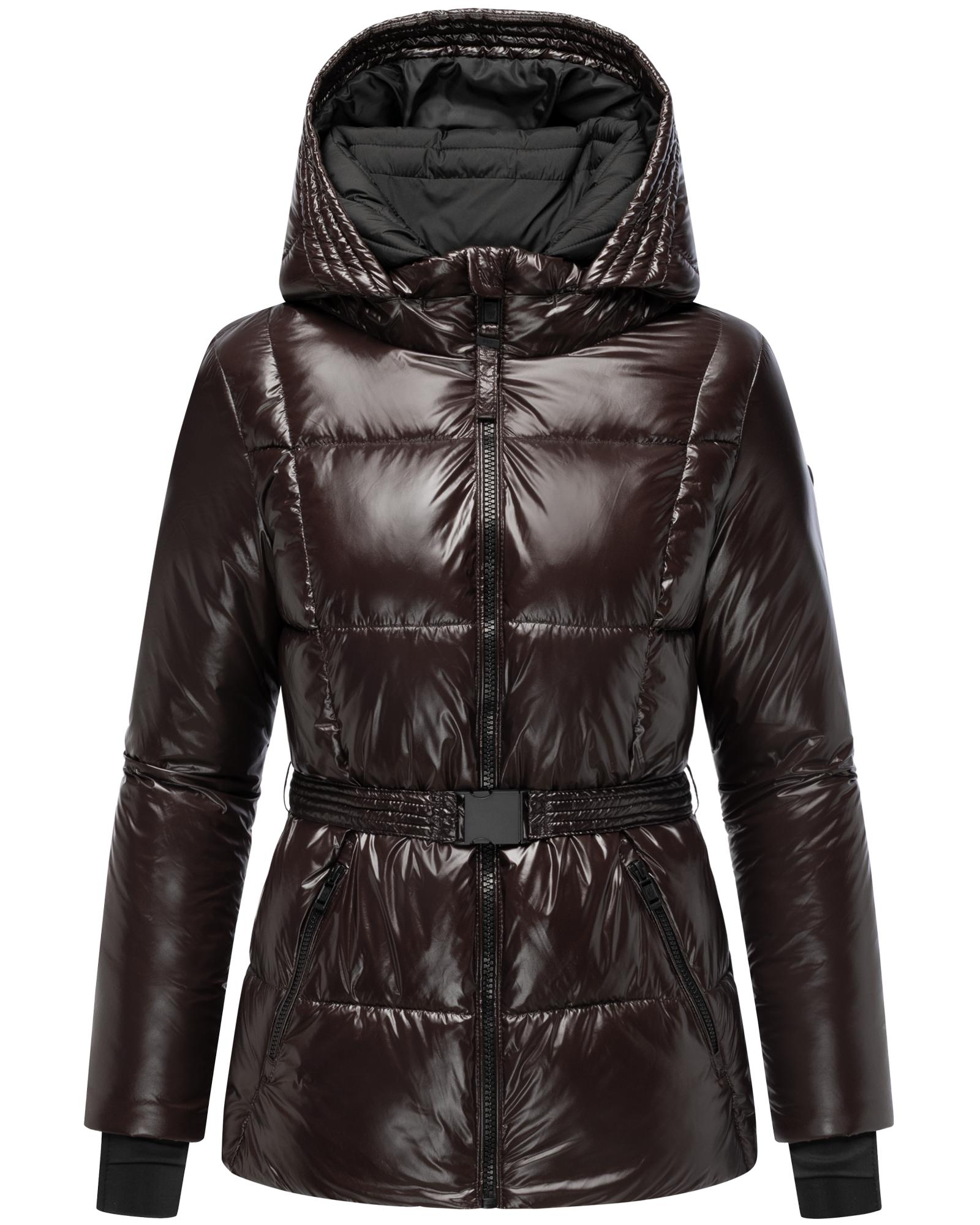 Navahoo Steppjacke "Eisglanz 14" mit Kapuze Glänzende Damen Winterjacke mit Taillengürtel von Navahoo