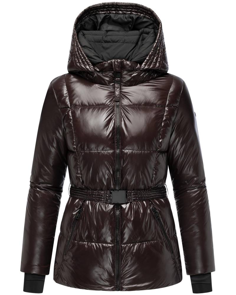 Navahoo Steppjacke "Eisglanz 14" mit Kapuze Glänzende Damen Winterjacke mit Taillengürtel von Navahoo