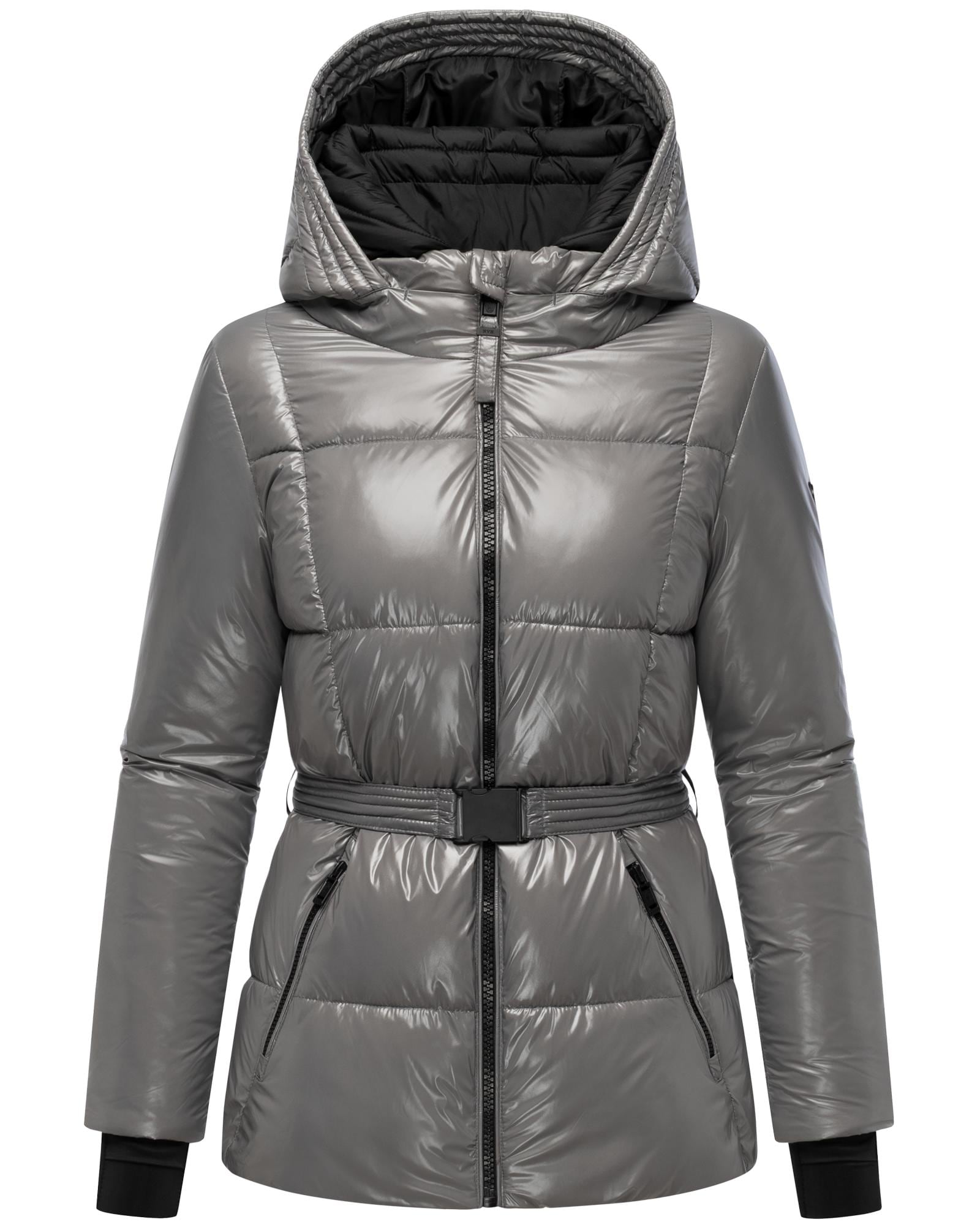 Navahoo Steppjacke "Eisglanz 14" mit Kapuze Glänzende Damen Winterjacke mit Taillengürtel von Navahoo