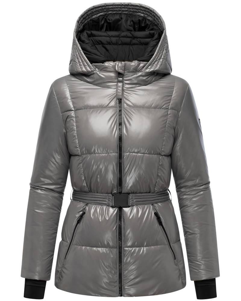 Navahoo Steppjacke "Eisglanz 14" mit Kapuze Glänzende Damen Winterjacke mit Taillengürtel von Navahoo