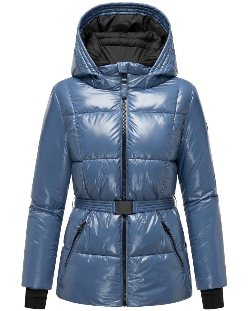 Navahoo Steppjacke "Eisglanz 14" mit Kapuze Glänzende Damen Winterjacke mit Taillengürtel von Navahoo