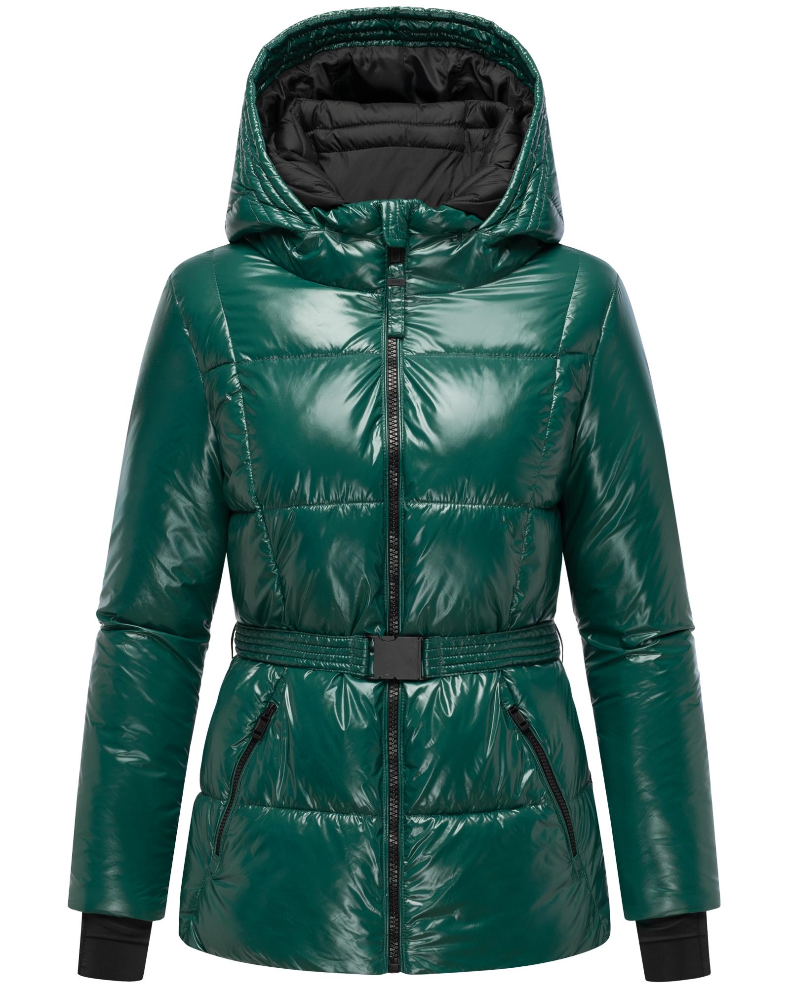 Navahoo Steppjacke "Eisglanz 14" mit Kapuze Glänzende Damen Winterjacke mit Taillengürtel von Navahoo