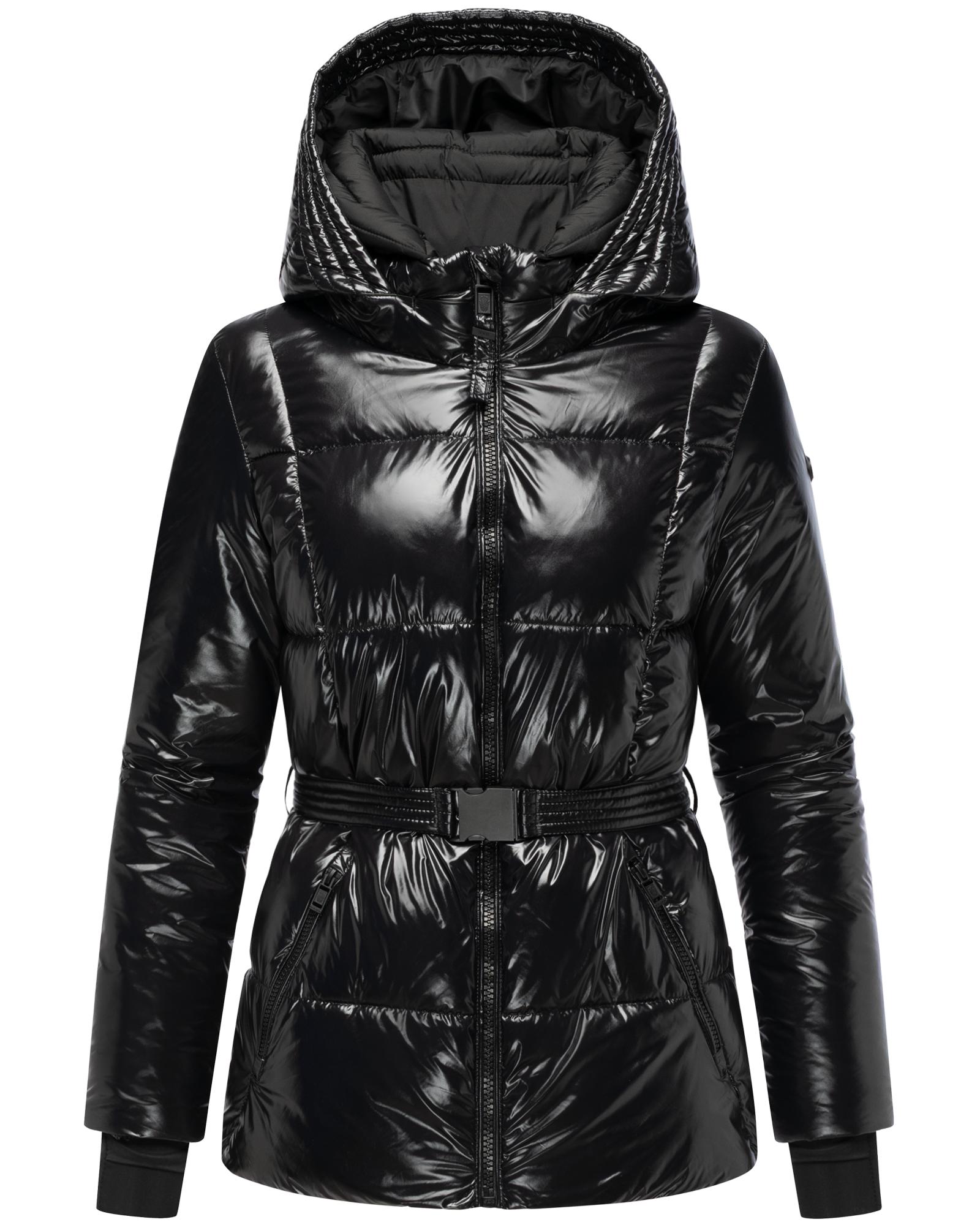 Navahoo Steppjacke "Eisglanz 14" mit Kapuze Glänzende Damen Winterjacke mit Taillengürtel von Navahoo
