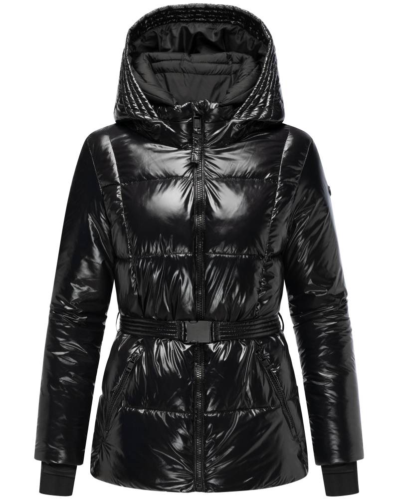 Navahoo Steppjacke "Eisglanz 14" mit Kapuze Glänzende Damen Winterjacke mit Taillengürtel von Navahoo