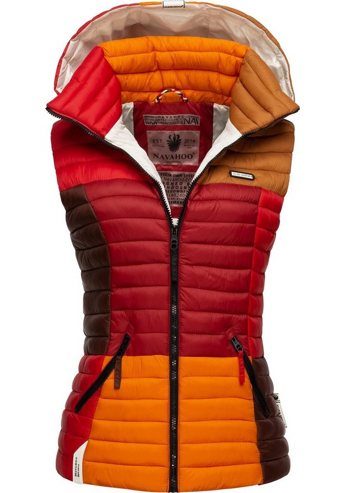 Navahoo Steppweste Shadaa Multikulti Ärmellose Damen Weste im Colourblocking-Stil und Kapuze von Navahoo