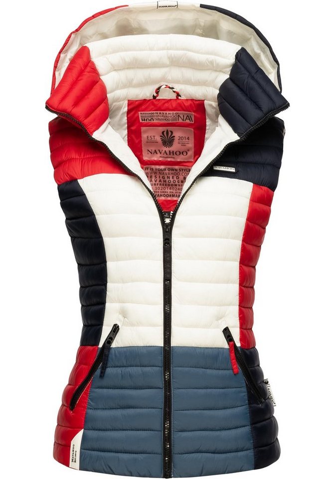 Navahoo Steppweste Shadaa Multikulti Ärmellose Damen Weste im Colourblocking-Stil und Kapuze von Navahoo