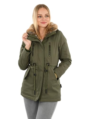 Navahoo warme Damen Winter Jacke lang Teddyfell Winterjacke Parka Mantel B648 [B648-Diamond-Grün-Gr.S] von Navahoo