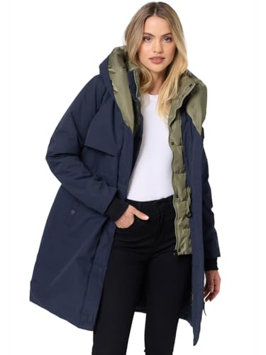 Navahoo Winterjacke Damen Designer Winter Jacke lang Mantel mit hohem Kragen B970 [B970-Snowel-Navy-Gr.L] von Navahoo