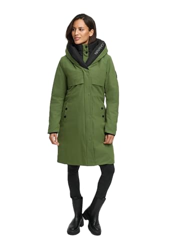 Navahoo Winterjacke Damen Designer Winter Jacke lang Mantel mit hohem Kragen B970 [B970-Snowel-Pine-Olive-Gr.M] von Navahoo