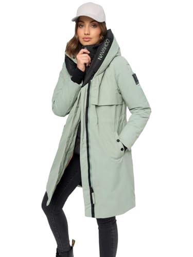 Navahoo Winterjacke Damen Designer Winter Jacke lang Mantel mit hohem Kragen B970 [B970-Snowel-Smokey-Mint-Gr.XL] von Navahoo