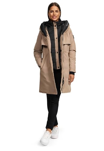 Navahoo Winterjacke Damen Designer Winter Jacke lang Mantel mit hohem Kragen B970 [B970-Snowel-Taupe-Grey-Gr.M] von Navahoo
