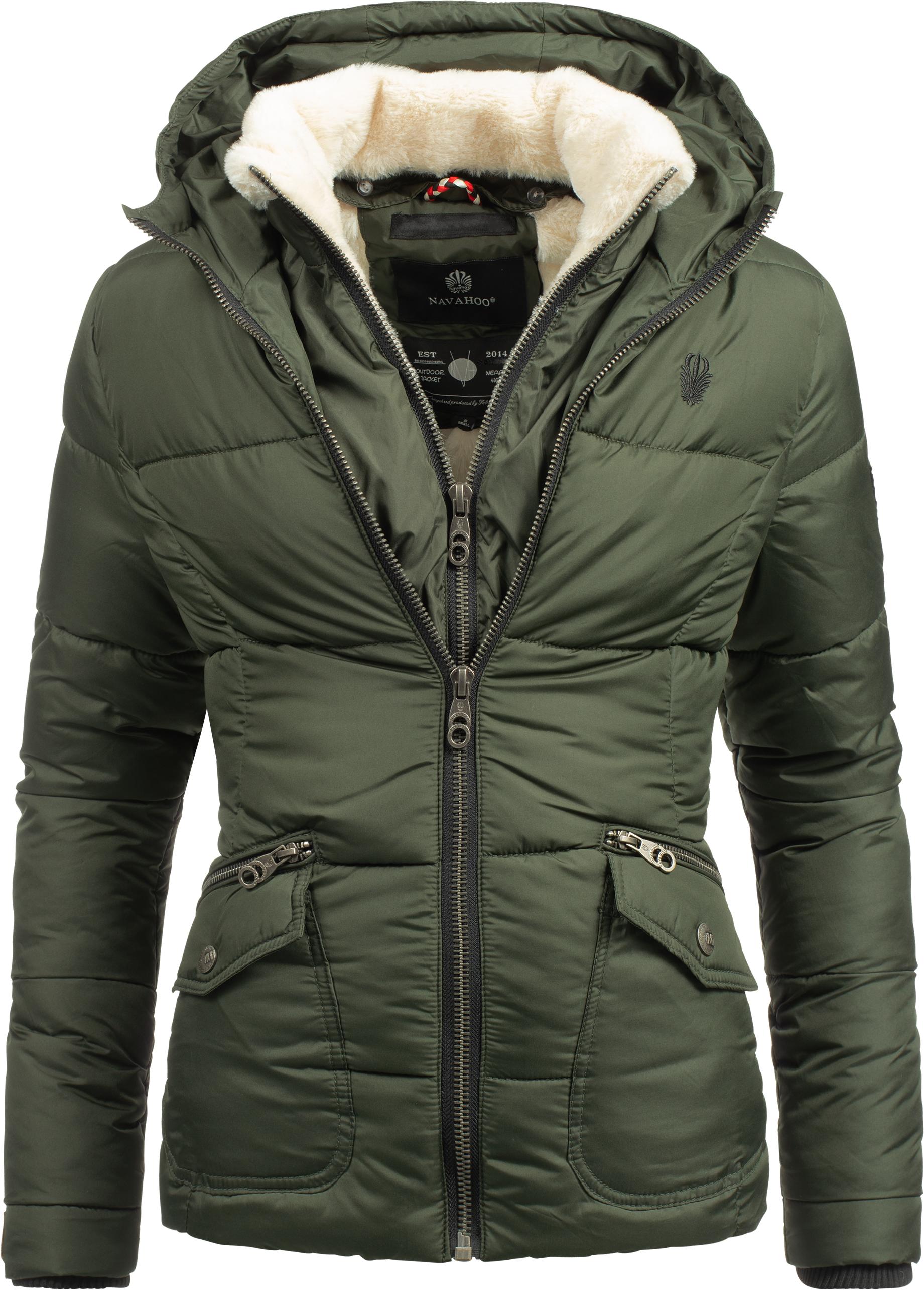 Navahoo Winterjacke "Megan" mit Kapuze stylische Damen Steppjacke mit Teddyfutter von Navahoo
