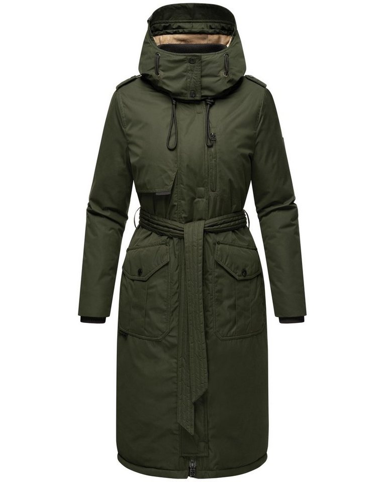 Navahoo Wintermantel Hokulanii Langer Winter Damenmantel mit Taillengürtel von Navahoo