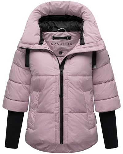 Navahoo moderne Damen Winterjacke warme Steppjacke mit Kapuze und Rippstrickärmeln Lotusherz XIV Lilac Rose Gr. M von Navahoo