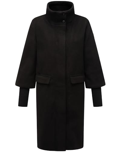 Navahoo modischer Damen Übergangsmantel in Woll-Optik Trenchcoat mit Rippstrick-Ärmeln Polarblüte 14 Black Gr. M von Navahoo