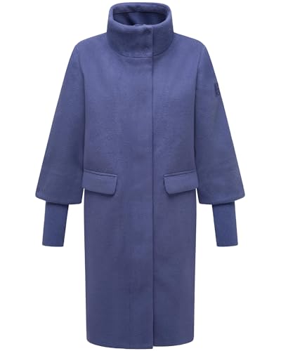 Navahoo modischer Damen Übergangsmantel in Woll-Optik Trenchcoat mit Rippstrick-Ärmeln Polarblüte 14 Blue Violet Gr. L von Navahoo
