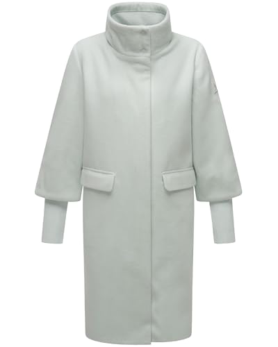 Navahoo modischer Damen Übergangsmantel in Woll-Optik Trenchcoat mit Rippstrick-Ärmeln Polarblüte 14 Ice Blue Gr. M von Navahoo
