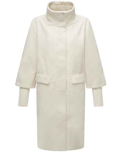 Navahoo modischer Damen Übergangsmantel in Woll-Optik Trenchcoat mit Rippstrick-Ärmeln Polarblüte 14 Off White Gr. XL von Navahoo