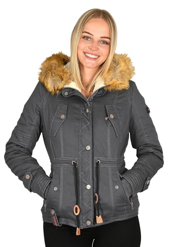 Navahoo Damen Winterjacke (XS-XXL) - 100% Baumwolle Obermaterial, Teddy Fleece innen, Kunstfell abnehmbar, Warme Jacke Frauen B643 (XS, Anthrazit) von Navahoo