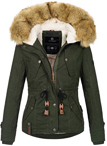 Navahoo warme Damen Designer Winter Jacke Winterjacke mit Kapuze und Teddyfell B643 [B643-Pearl-Grün-Gr.L] von Navahoo