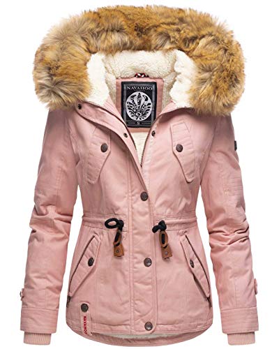 Navahoo warme Damen Designer Winter Jacke Winterjacke mit Kapuze und Teddyfell B643 [B643-Pearl-Rosa-Gr.L] von Navahoo