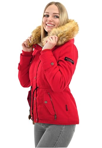 Navahoo Damen Winterjacke (XS-XXL) - 100% Baumwolle Obermaterial, Teddy Fleece innen, Kunstfell abnehmbar, Warme Jacke Frauen B643 (S, Rot) von Navahoo