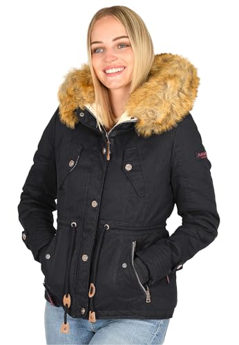 Navahoo Damen Winterjacke (XS-XXL) - 100% Baumwolle Obermaterial, Teddy Fleece innen, Kunstfell abnehmbar, Warme Jacke Frauen B643 (L, Schwarz) von Navahoo
