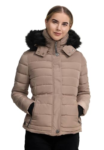 Navahoo warme Damen Winter Jacke Parka Mantel Stepp Kurzjacke gefüttert B301 [B301-Taupe-Grey-Gr.S] von Navahoo