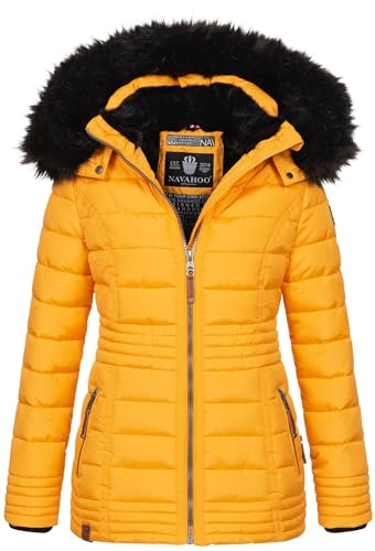 Navahoo warme Damen Winter Jacke Steppjacke mit Teddyfell B900 [B900-Umay-Pri.-Gelb-Gr.S] von Navahoo