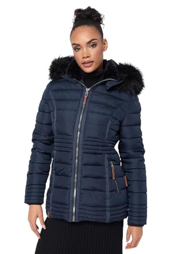 Navahoo warme Damen Winter Jacke Steppjacke mit Teddyfell B900 [B900-Umay-Pri.-Navy-Gr.S] von Navahoo