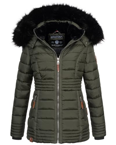 Navahoo warme Damen Winter Jacke Steppjacke mit Teddyfell B900 [B900-Umay-Pri.-Olive-Gr.L] von Navahoo