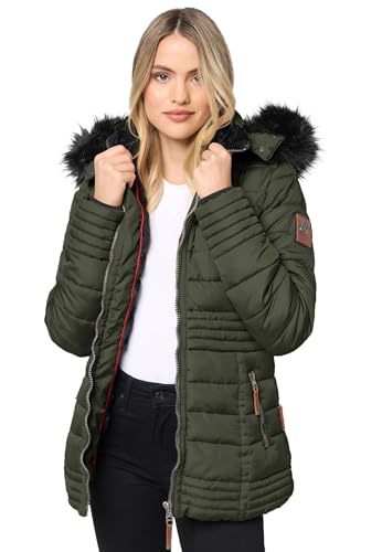 Navahoo warme Damen Winter Jacke Steppjacke mit Teddyfell B900 [B900-Umay-Pri.-Olive-Gr.M] von Navahoo