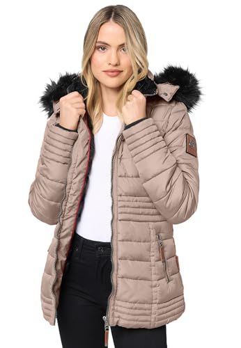 Navahoo warme Damen Winter Jacke Steppjacke mit Teddyfell B900 [B900-Umay-Pri.-Taupe-Gr.S] von Navahoo