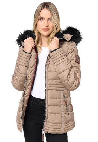 Navahoo warme Damen Winter Jacke Steppjacke mit Teddyfell B900 [B900-Umay-Pri.-Taupe-Gr.XXL] von Navahoo