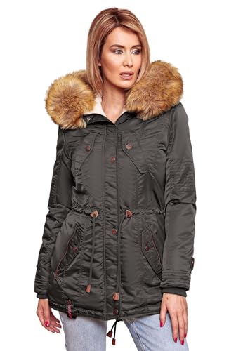 Navahoo warme Damen Winter Jacke Teddyfell Winterjacke Parka Mantel B399 [B399-LaViva-Anthrazit-Gr.M] von Navahoo