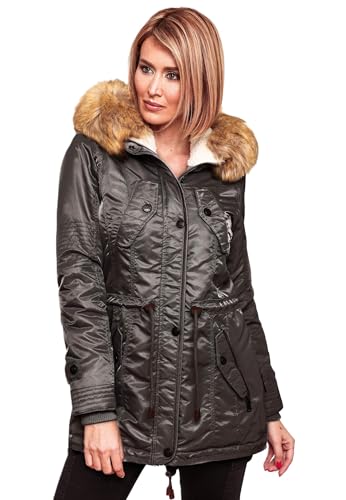 Navahoo warme Damen Winter Jacke Teddyfell Winterjacke Parka Mantel B399 [B399-LaViva-Anthrazit-Gr.M] von Navahoo