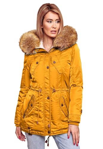 Navahoo warme Damen Winter Jacke Teddyfell Winterjacke Parka Mantel B399 [B399-LaViva-Gelb-Gr.XS] von Navahoo