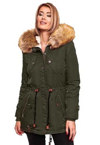 Navahoo warme Damen Winter Jacke Teddyfell Winterjacke Parka Mantel B399 [B399-LaViva-Grün-Gr.M] von Navahoo