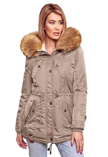 Navahoo warme Damen Winter Jacke Teddyfell Winterjacke Parka Mantel B399 [B399-LaViva-Light-Taupe-Gr.S] von Navahoo